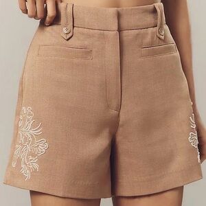 Sam Edelman Tan Embroidered High-Rise Beaded Embellished Shorts Women’s Size 6
